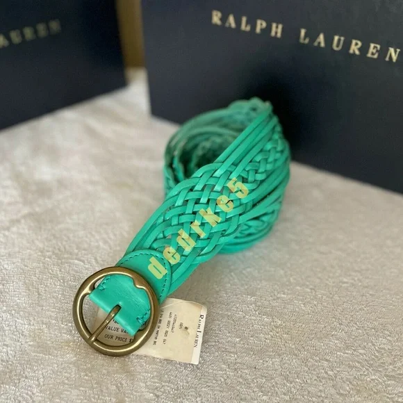 New RALPH LAUREN COLLECTION TURQUOISE BRAIDED LEATHER BELT SIZE M Tan Smooth Vachetta Braided Belt | Polo Ralph Lauren main image 4